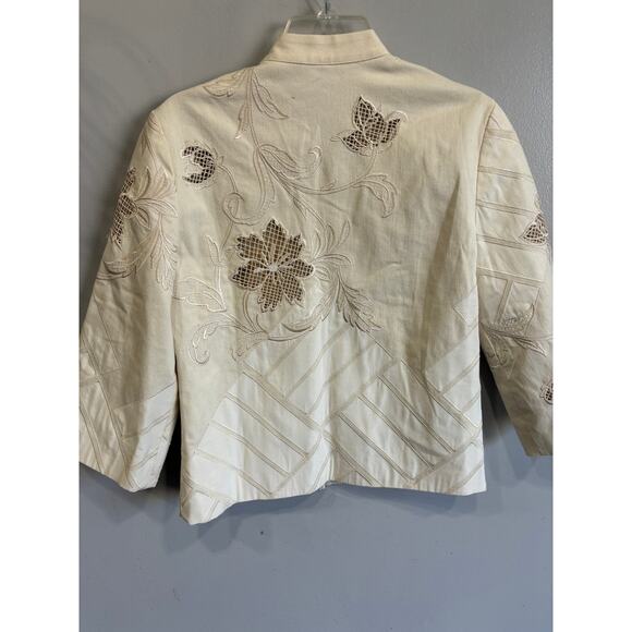 Chicos Jacket Embroidered Cut Out Cotton Open Front Womens Size Small Excellent - Picture 5 of 5